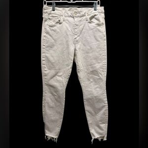 MOTHER The Looker Ankle Step Fray White Jeans